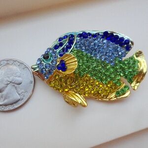 Colorful Jewel Tropical Fish Brooch - Summer Beach Ocean Animal Gold Pin/Pendant